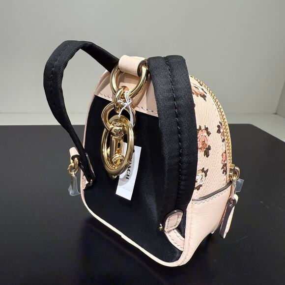 Coach CAA68 Mini Court Backpack Bag Charm With Rosette Print Gold/Blush Multi - Picture 2 of 9